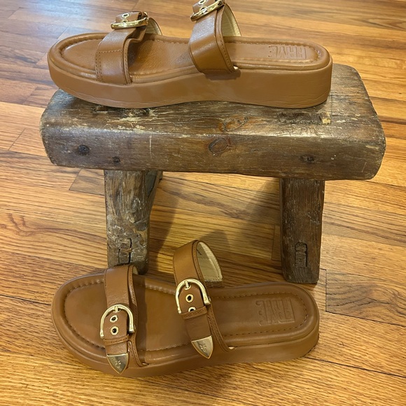 Frye Tan Leather Double-Buckle Slide Sandals - Picture 4 of 4